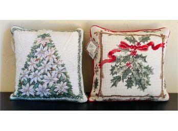 2 New Decorative Needlepoint Christmas Pillows