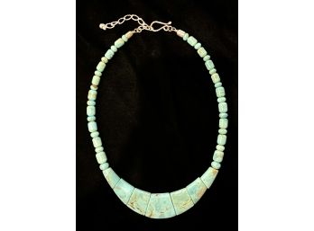 18' Turquoise Necklace With Tapered Stones & 925 Clasp