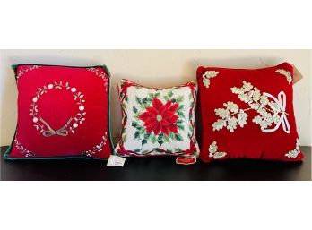 3 New Decorative Needlepoint Christmas Pillows