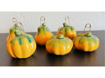 6 Small Ceramic Pumpkin Place Card Holders