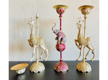 3 Ornate Candle Holders With Gold Accents-READ
