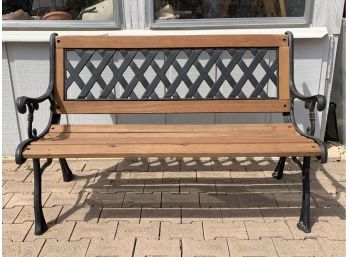 Wrought Iron Framed Wooden Patio Bench
