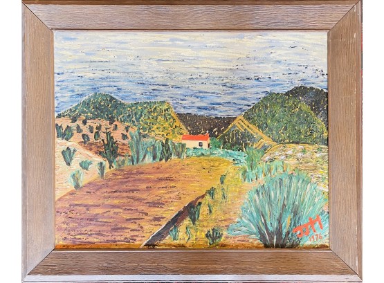 Oil On Canvas Landscape Of Rural Boulder- Signed JJH