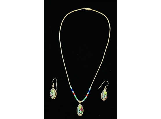 Zuni Inlaid Necklace And Matching Earring Set