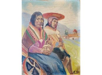 South American Oil On Board Painting Signed N.A.Y.