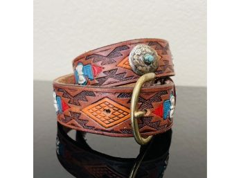 Leather Childrens Belt With Some Sterling Silver And Turquoise  Conchos