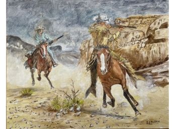 Cowboy Painting Signed E.D. Dufan