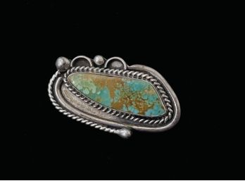 Sterling Silver And Turquoise Pin Marked
