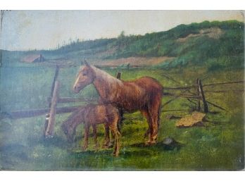 Oil On Board Of Horses Signed O. Curtis