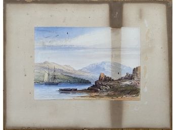 Antique Watercolor Painting Harbor Scene (d)