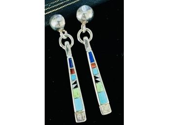 Zuni Inlaid Earrings With Lapis, Turquoise