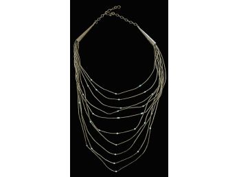 10 Strand Liquid Silver Navajo Necklace With Turquoise Accents --29.8 Grams