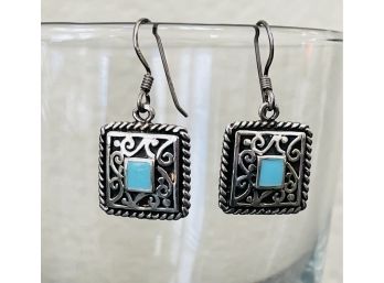 Marked Square Etched Sterling Earrings