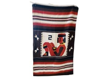 Large Mexican Blanket With Aztec Figure