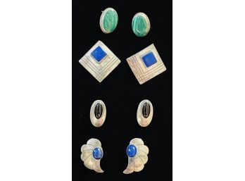 Four Pairs Of Sterling Southwestern Earrings