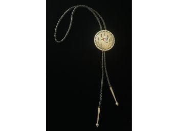 Robert Eustace Zuni Mother Of Pearl-coral Inlaid Bolo Tie- Signed