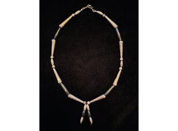 Sterling Silver Beaded Navajo Necklace W/Jet Ferrules
