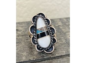 Navajo Turquoise & Mother Of Pearl Sterling Silver Ring