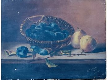 Early 20th Century Primitive Still Life Signed Oil On Canvas