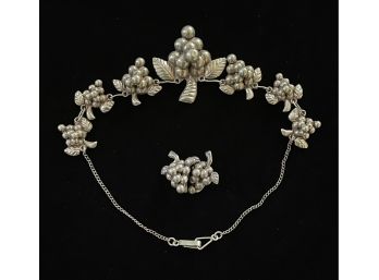 Sterling Mexican Grape Cluster Necklace & Screw Back Earrings