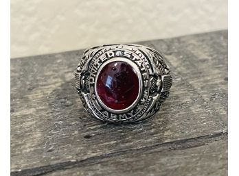 Vintage Mens US ARMY Sterling Silver Ring With Red Ruby Like Stone