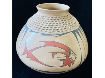 Large Casa Grande Jar Labeled Mexico With Fish