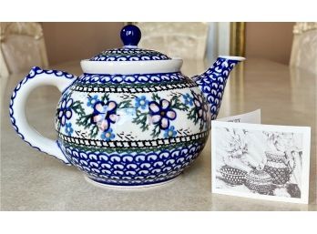 Lovely Polish Stoneware Teapot In Like-new Condition With Certificate Of Authenticity