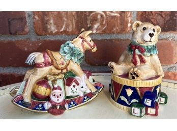 Fitz And Floyd Classics Teddy And Horse Salt And Pepper Shakers 4 - 4.5' Tall