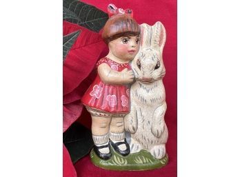 Vaillancourt Folk Art Chalkware Girl With Bunny #88