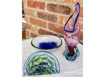 (3) Blown And Artisanal Glass Pieces