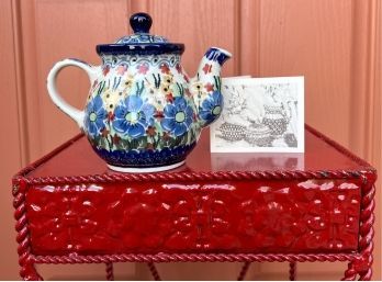 Polish Stoneware Small Teapot In Like-New Condition With Certificate Of Authenticity