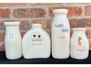 (4) Cute Signed Ceramic Bottles 'True Love', 'Garden', 'Imagine', And 'forgive'