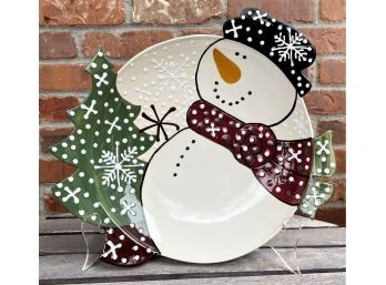 Expressly Yours Large Snowman And Christmas Tree Cutout Bowl