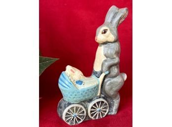Vaillancourt Folk Art Chalkware Bunny Mom With Baby #184, 2009
