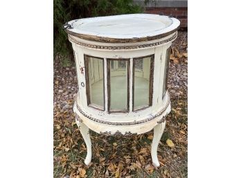 White Round Side Table With Removable Tray And Glass Sides (read)
