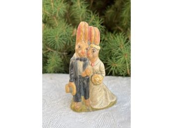 Vaillancourt Folk Art Chalkware Bunny Couple #99, 1999