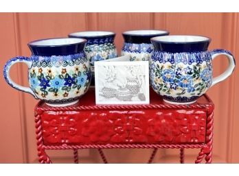 (2) Beautiful Polish Stoneware Cups In Like-New Condition With Certificate Of Authenticity