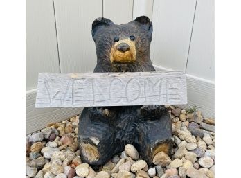 Wood Carved Welcome Bear