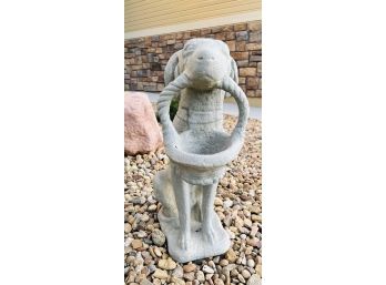 Cement Dog With Basket Outdoor Statue