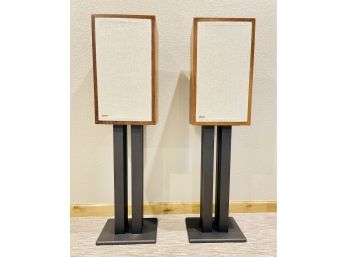 Set Of Speakers On Metal Stands Speakers By Dynaco A-25 Periodic Loud Speaker System