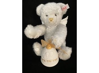Steiff Ltd Lladro Angel Mohair Teddy Bear With Bell Ornament