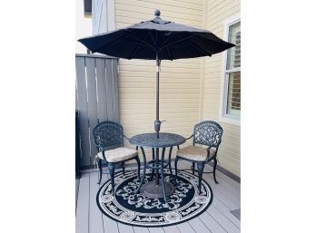 Cast Metal 3 Pc. Patio Set With Umbrella And Round Rug By Safavieh