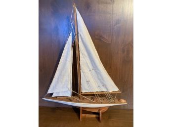 Handmade Wood Ship With Linen Sails And Cool Detailing With Stand