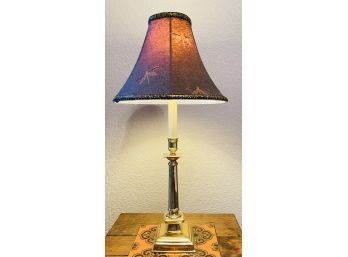 Brass Color Table Lamp With Dragonfly Shade
