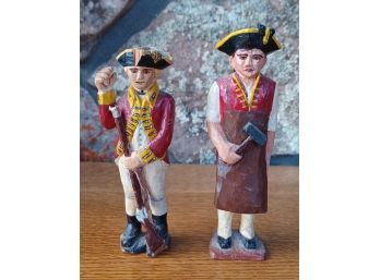 Wood Carved Red Coat & Blacksmith Figurines