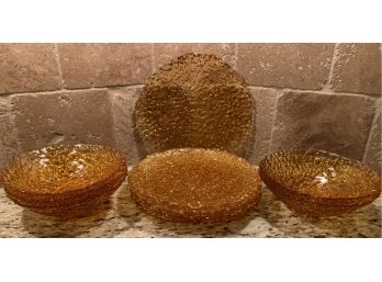 Set Of Five Plates And Bowls Amber Colored Dishes