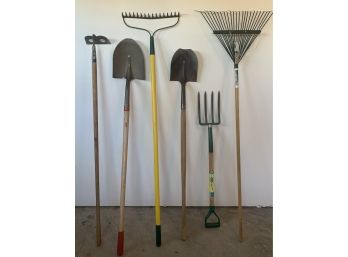 Yard Tools Including Pitch Fork, Shovels And More