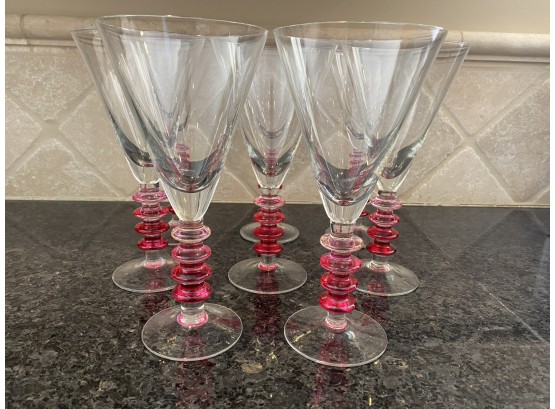 Lot Of 7 Martini Cocktail Glasses With Pink Stem