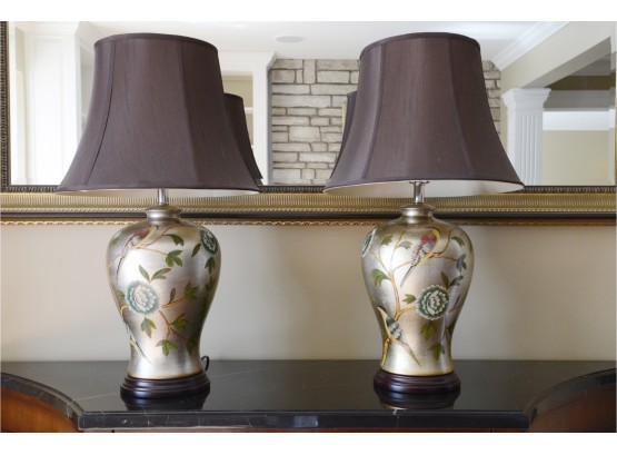 Pair Of Painted Bird Lamps