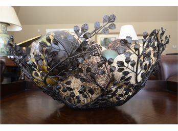 Decorative Centerpiece Basket With Patterned Balls And Globes